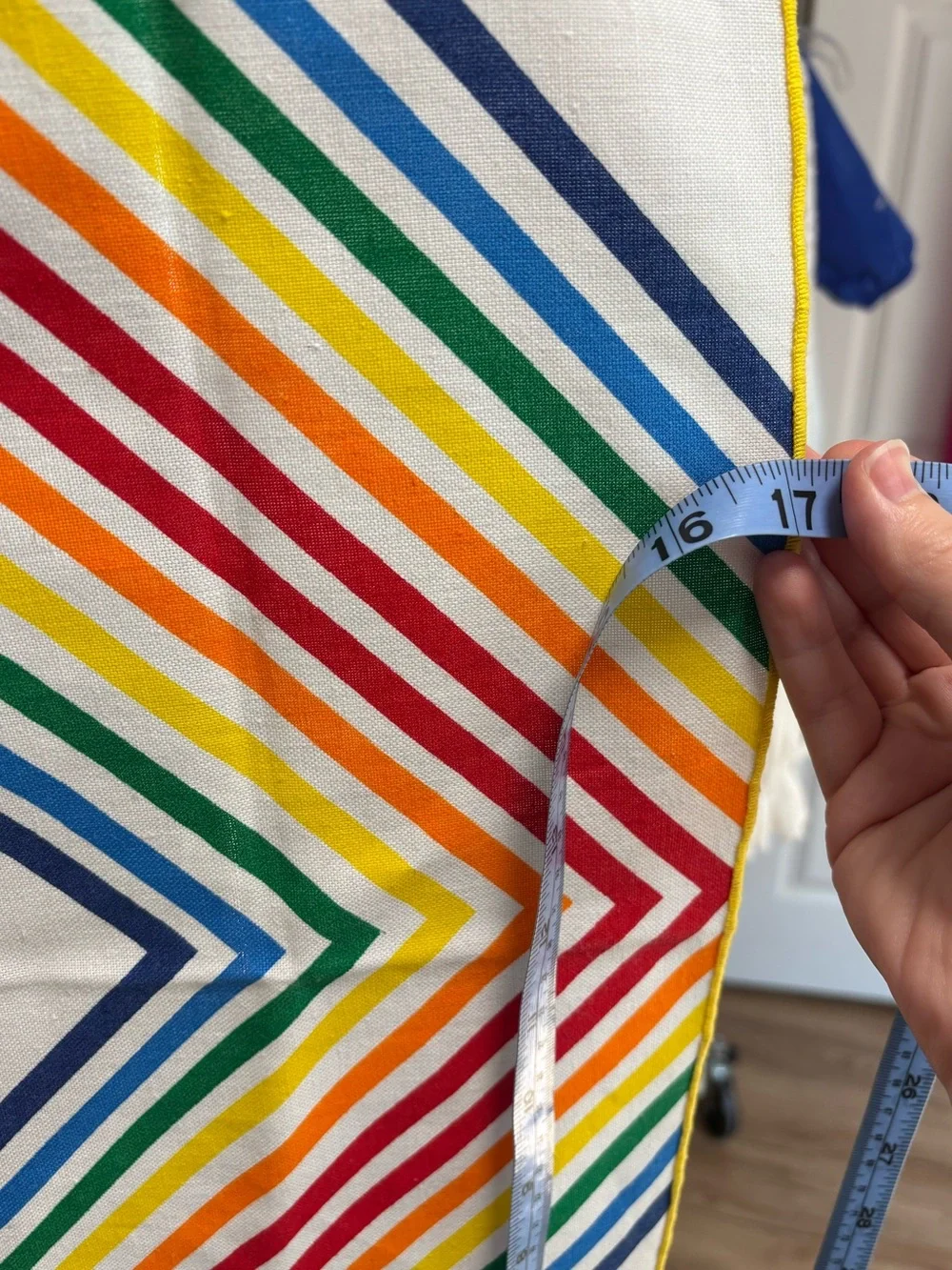 Vintage Vera Neumann linen tea towel, rainbow diamond stripes. 1960s